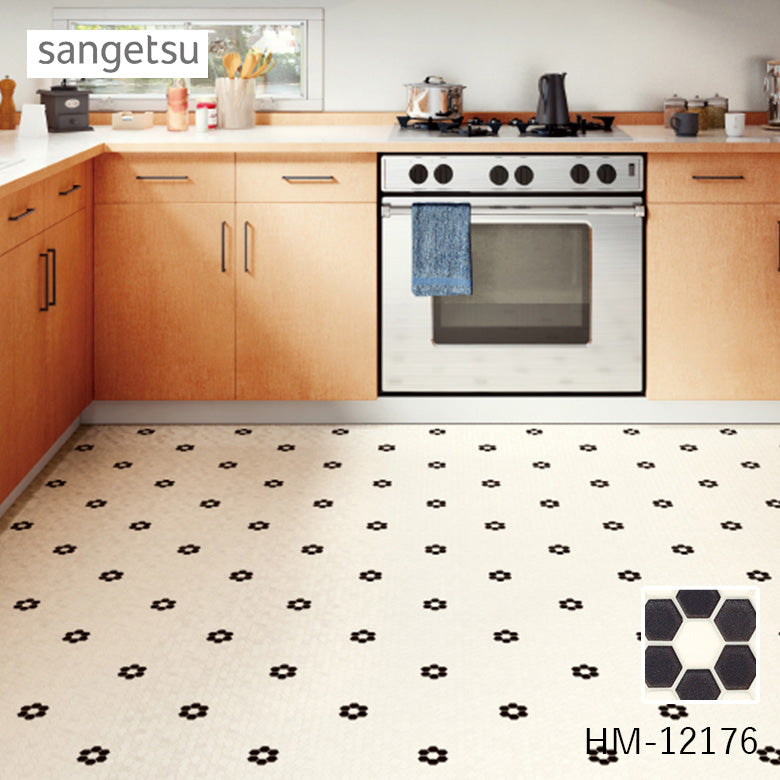 クッションフロア 10cm単位 タイル柄 HM-12176 サンゲツ ヘキサフルール 花柄 水廻り