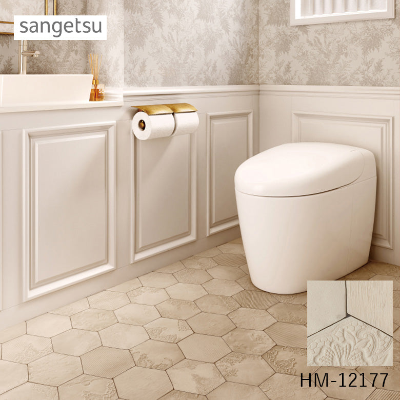 クッションフロア 10cm単位 タイル柄 HM-12177 サンゲツ レース 植物柄