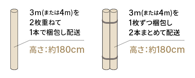 梱包形態2種類（2枚を重ねて1本で梱包／1本ずつ梱包したものを2本まとめて）