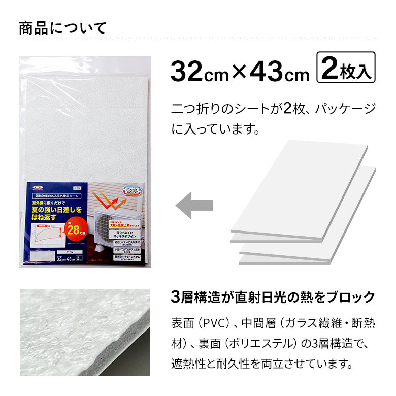 【日本製】エアコン室外機遮熱シート タイル柄 32cm×43cm 2枚入 エアコン室外機 天板カバー 遮熱シート 室外機カバー 省エネ 温度上昇抑制 室外機の劣化防止 お手入れ簡単 マグネット貼付