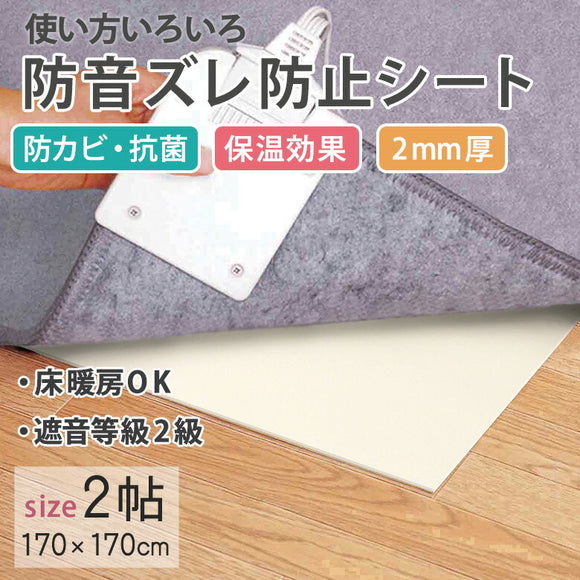 【送料無料】防音ズレ防止シート 2帖用 170×170cm 2ｍｍ厚 防カビ 抗菌 保温効果 省エネ 遮音等級2級 床暖房対応