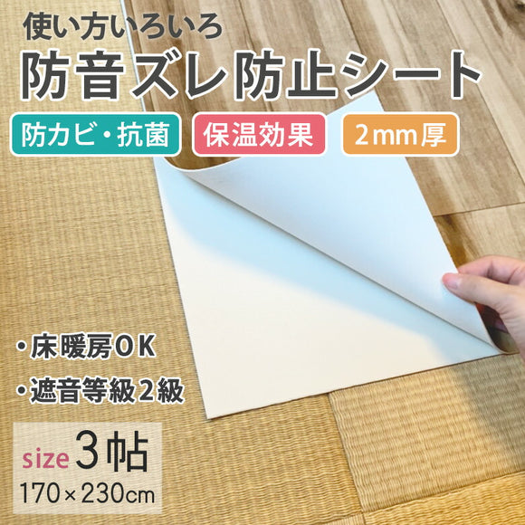 【送料無料】防音ズレ防止シート 3帖用 170×230cm 2ｍｍ厚 防カビ 抗菌 保温効果 遮音等級2級 床暖房対応